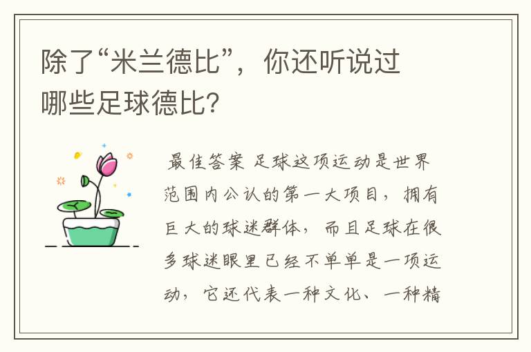 除了“米兰德比”,你还听说过哪些足球德比?