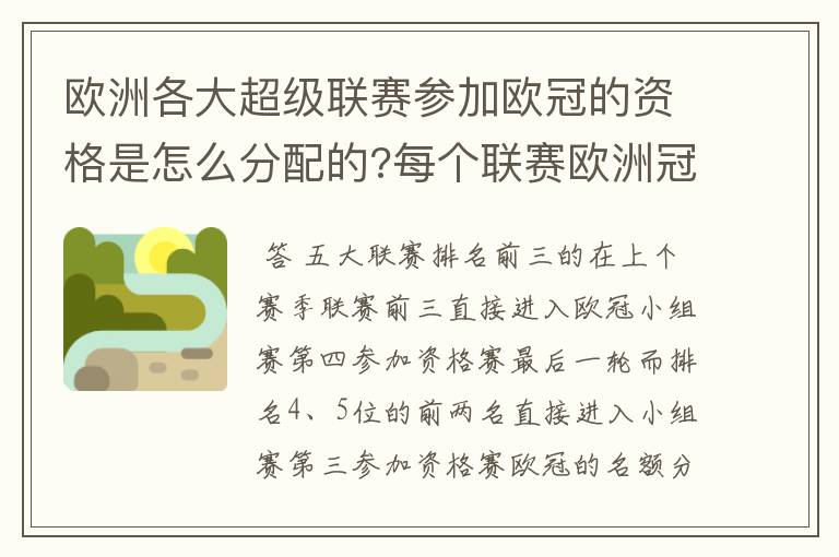 欧洲各大超级联赛参加欧冠的资格是怎么分配的?每个联赛欧洲冠军杯参赛队