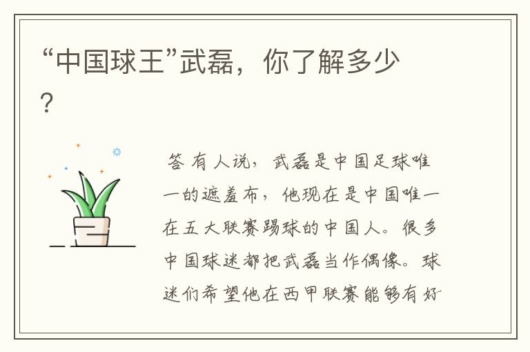 “中国球王”武磊,你了解多少?