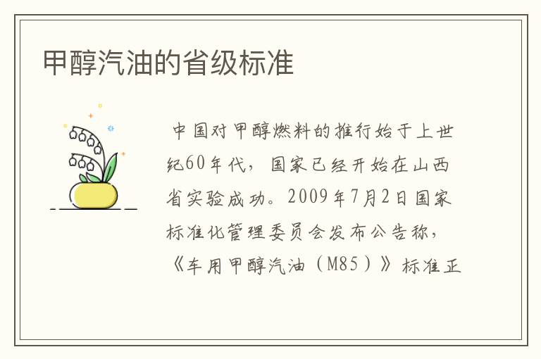 甲醇汽油的省级标准
