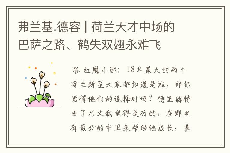 弗兰基.德容 | 荷兰天才中场的巴萨之路、鹤失双翅永难飞