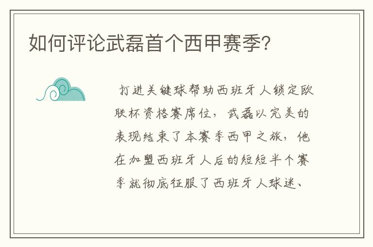 如何评论武磊首个西甲赛季?