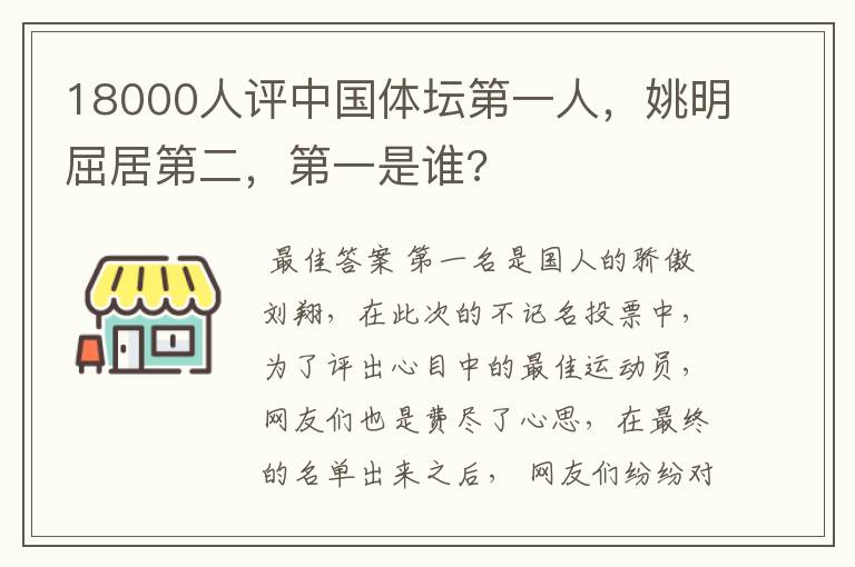 18000人评中国体坛第一人,姚明屈居第二,第一是谁?
