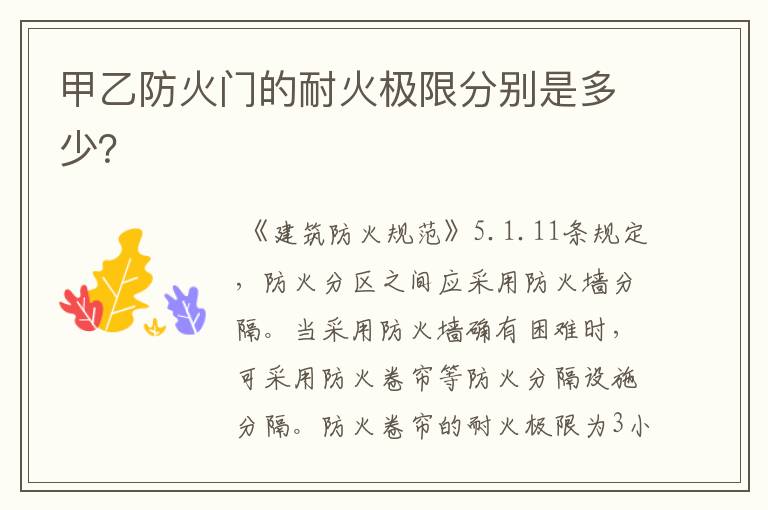 甲乙防火门的耐火极限分别是多少?