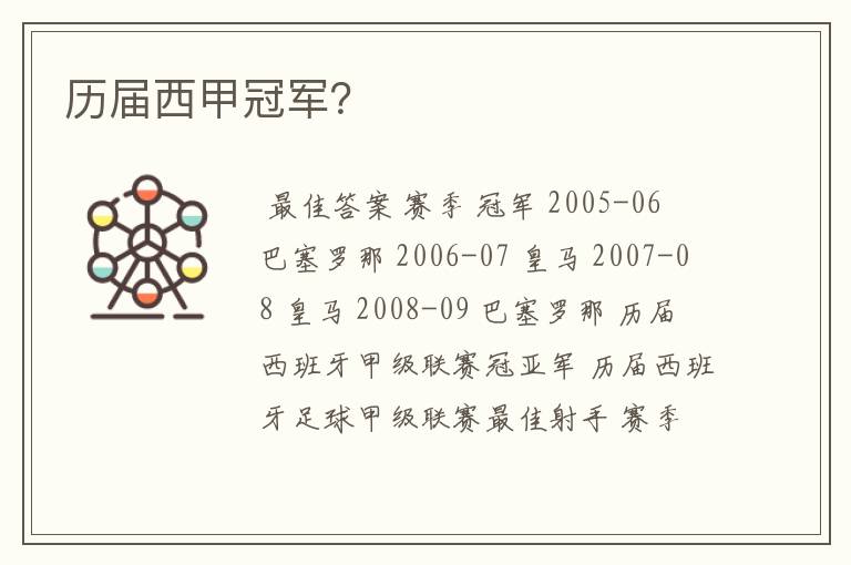 历届西甲冠军?