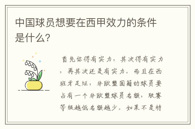 中国球员想要在西甲效力的条件是什么?
