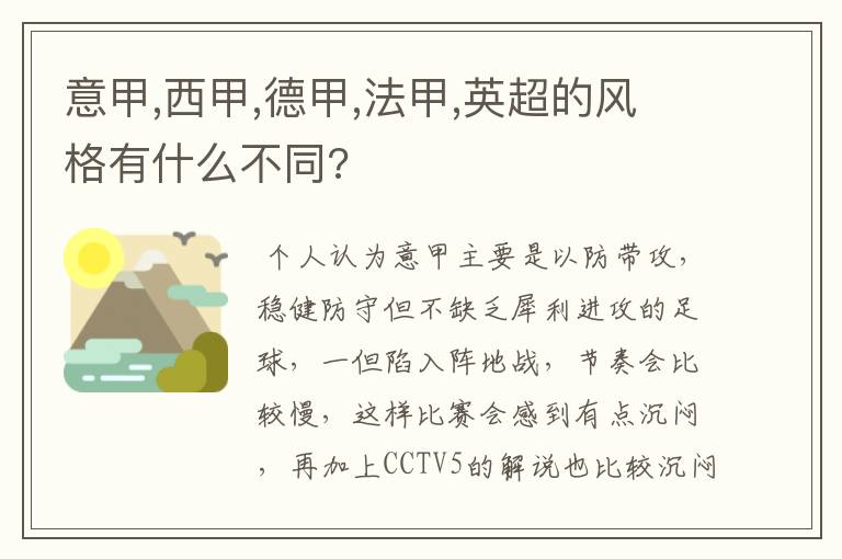 意甲,西甲,德甲,法甲,英超的风格有什么不同?