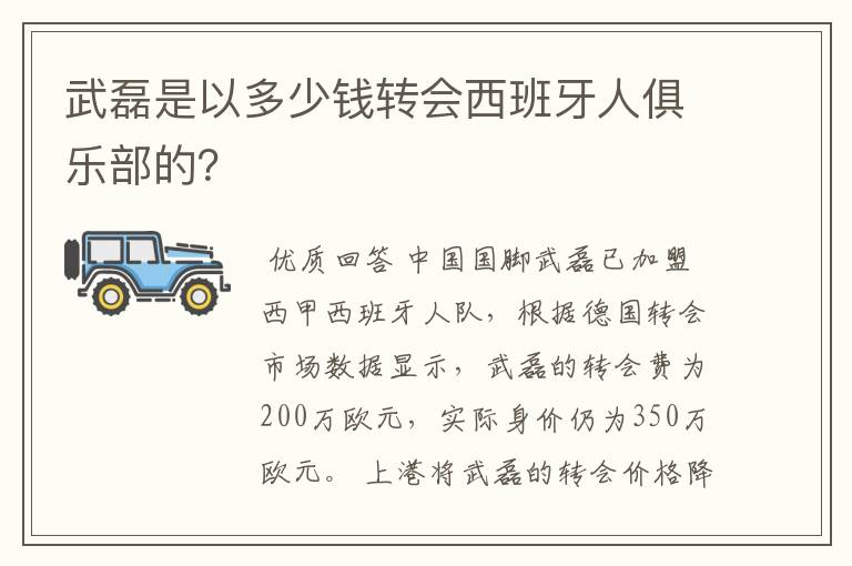 武磊是以多少钱转会西班牙人俱乐部的?