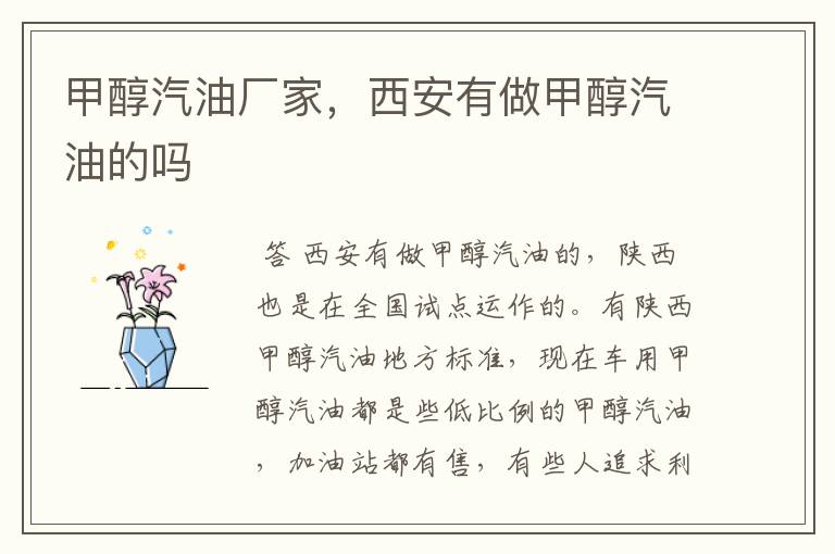 甲醇汽油厂家,西安有做甲醇汽油的吗