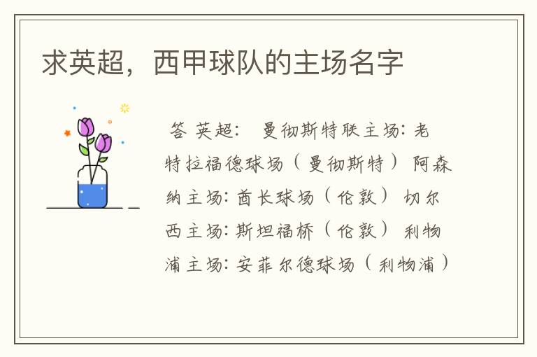 求英超,西甲球队的主场名字