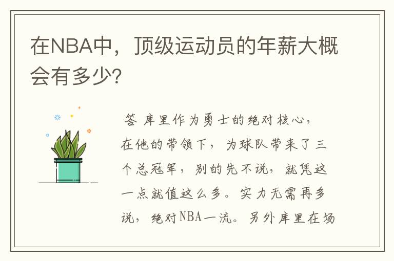在NBA中，顶级运动员的年薪大概会有多少？