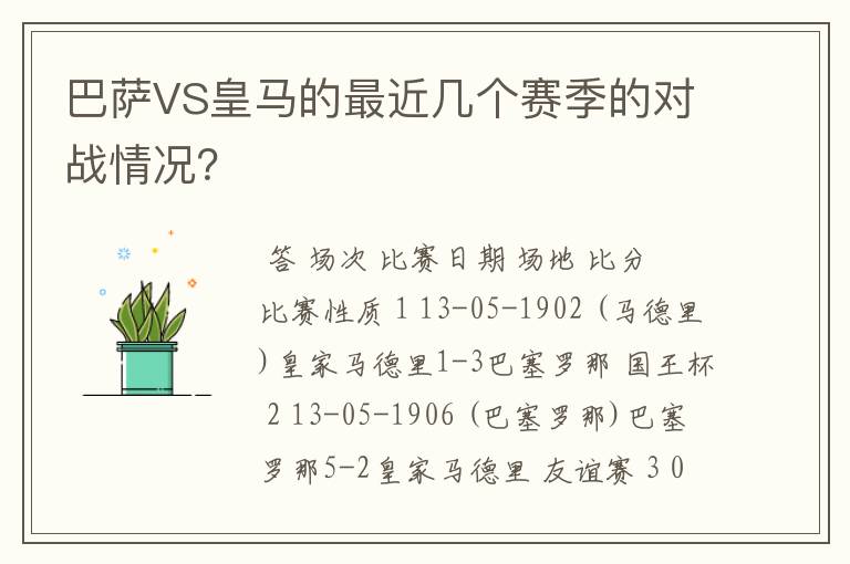 巴萨VS皇马的最近几个赛季的对战情况?