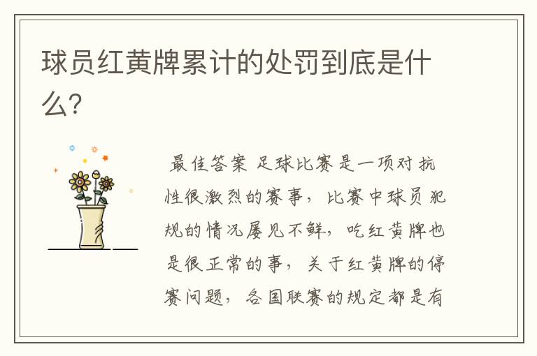 球员红黄牌累计的处罚到底是什么?