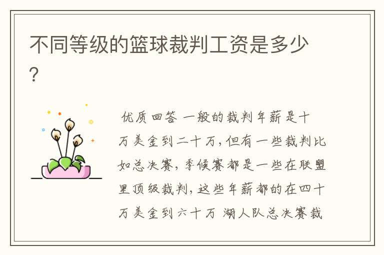 不同等级的篮球裁判工资是多少?