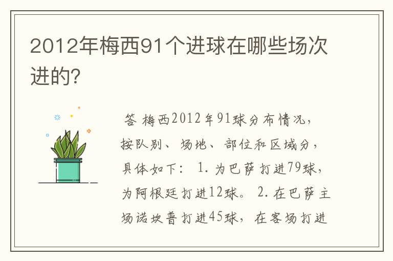 2012年梅西91个进球在哪些场次进的?