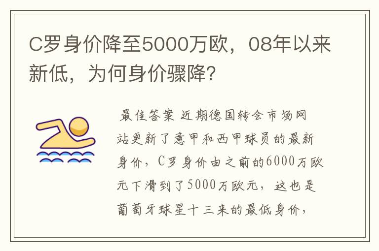 C罗身价降至5000万欧,08年以来新低,为何身价骤降?