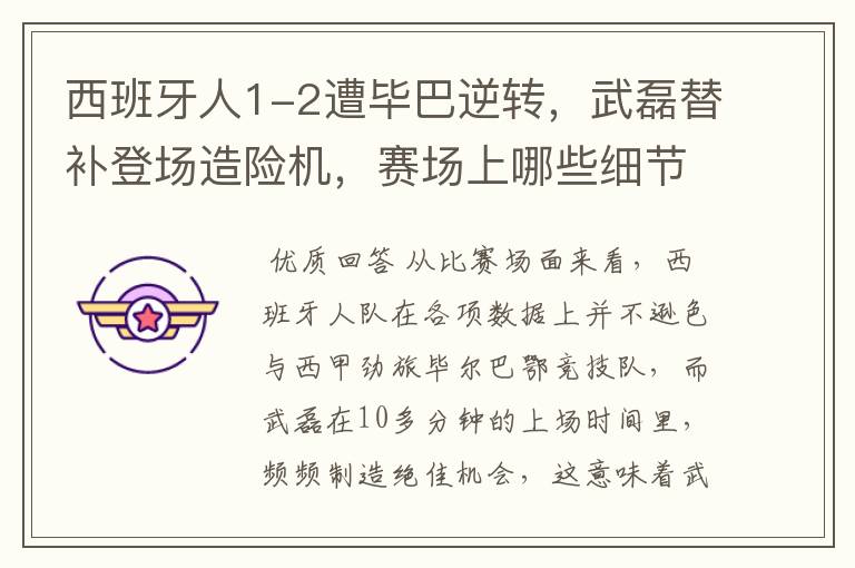 西班牙人1-2遭毕巴逆转,武磊替补登场造险机,赛场上哪些细节值得关注?