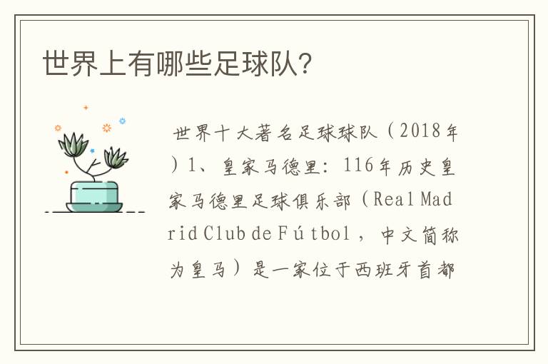 世界上有哪些足球队?