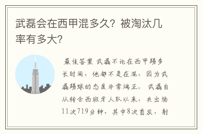 武磊会在西甲混多久?被淘汰几率有多大?
