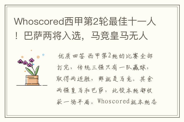 Whoscored西甲第2轮最佳十一人!巴萨两将入选,马竞皇马无人上榜