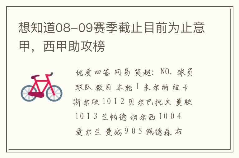 想知道08-09赛季截止目前为止意甲,西甲助攻榜