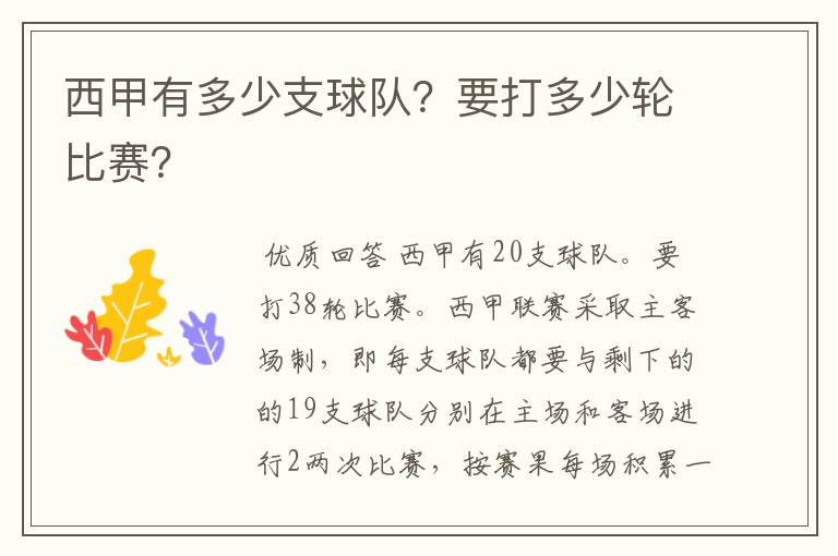 西甲有多少支球队?要打多少轮比赛?