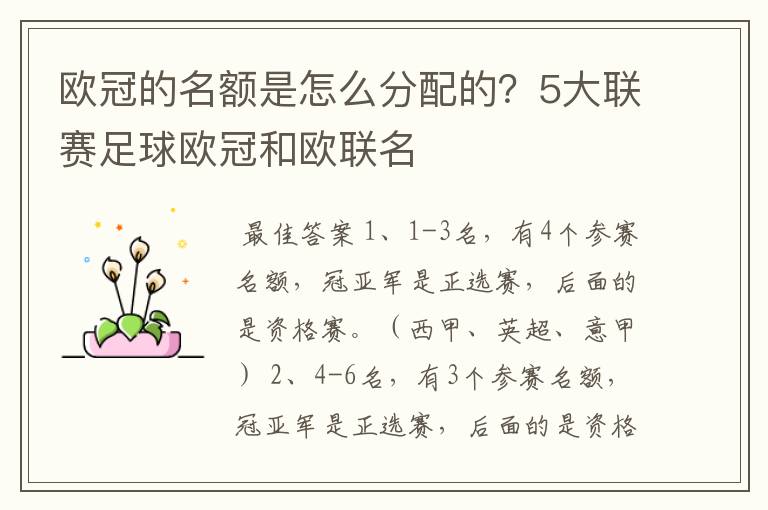 欧冠的名额是怎么分配的?5大联赛足球欧冠和欧联名