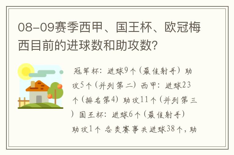 08-09赛季西甲、国王杯、欧冠梅西目前的进球数和助攻数?