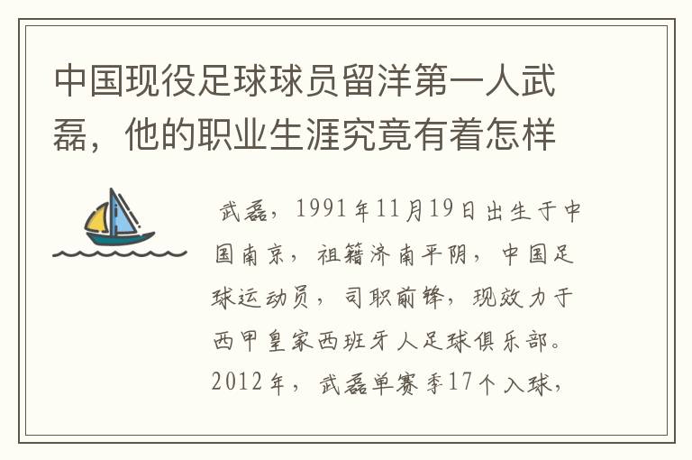中国现役足球球员留洋第一人武磊,他的职业生涯究竟有着怎样的辉煌成就?