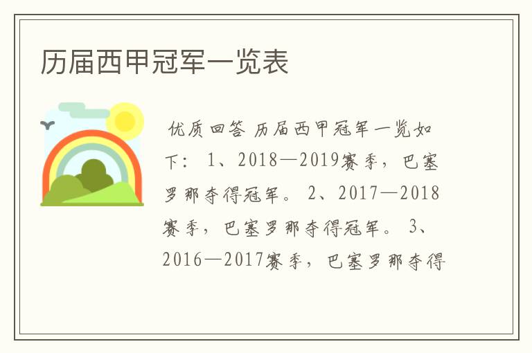 历届西甲冠军一览表
