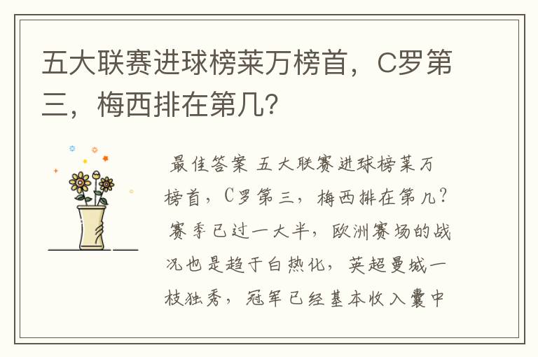 五大联赛进球榜莱万榜首,C罗第三,梅西排在第几?