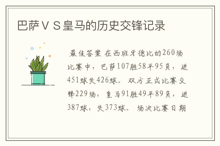 巴萨VS皇马的历史交锋记录