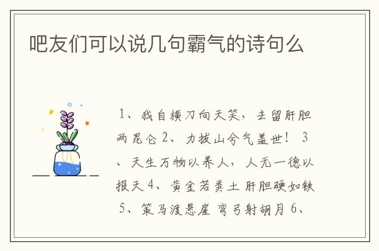 吧友们可以说几句霸气的诗句么