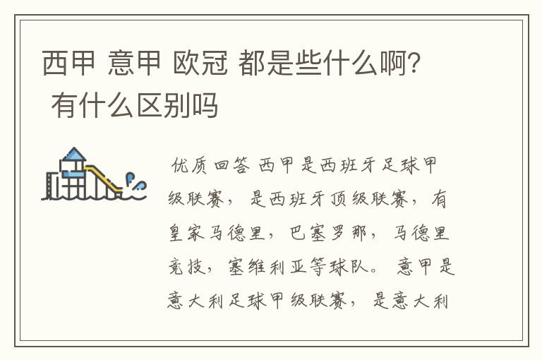 西甲 意甲 欧冠 都是些什么啊? 有什么区别吗