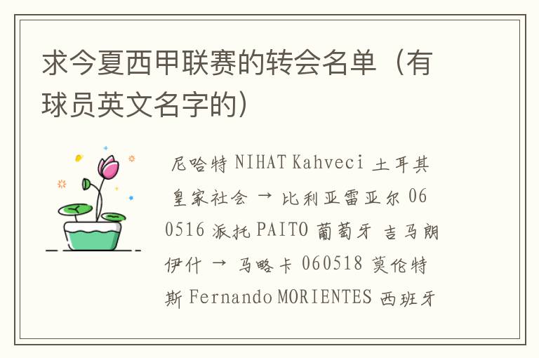 求今夏西甲联赛的转会名单(有球员英文名字的)
