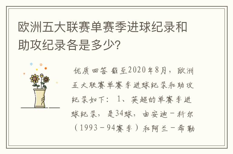 欧洲五大联赛单赛季进球纪录和助攻纪录各是多少?