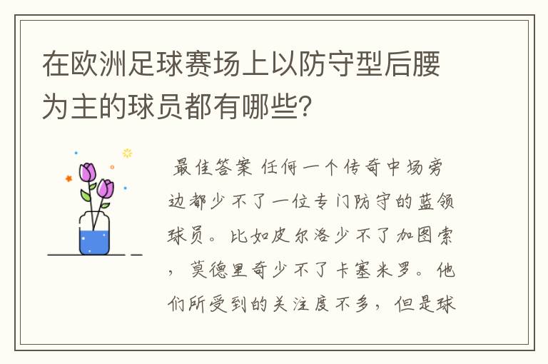 在欧洲足球赛场上以防守型后腰为主的球员都有哪些?