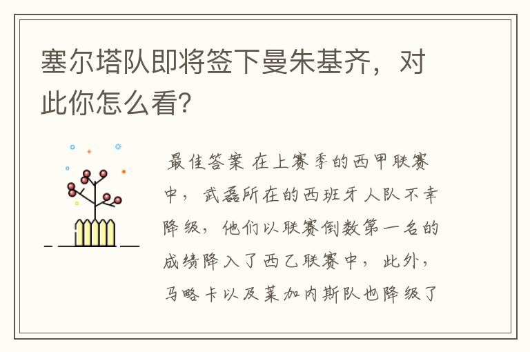 塞尔塔队即将签下曼朱基齐,对此你怎么看?