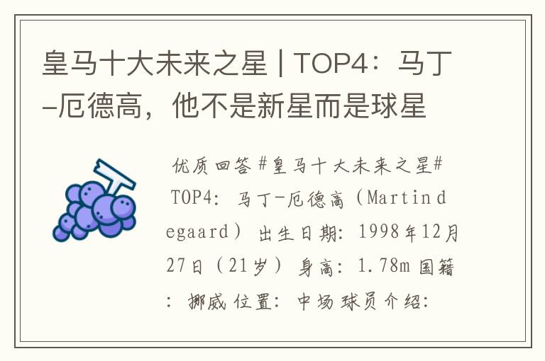 皇马十大未来之星 | TOP4：马丁-厄德高，他不是新星而是球星
