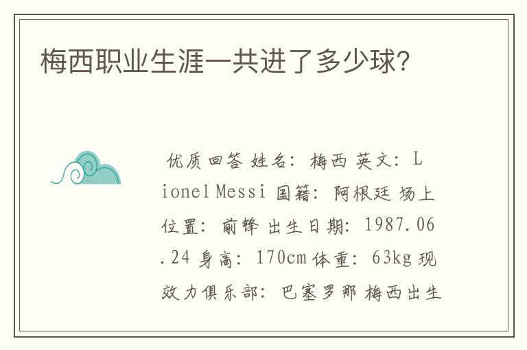 梅西职业生涯一共进了多少球?