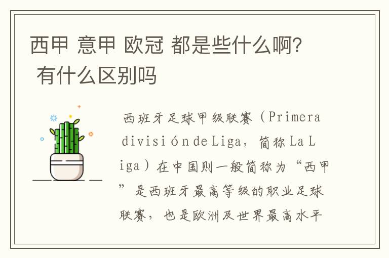 西甲 意甲 欧冠 都是些什么啊? 有什么区别吗