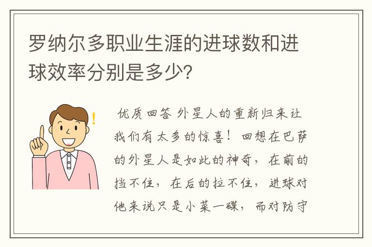 罗纳尔多职业生涯的进球数和进球效率分别是多少?