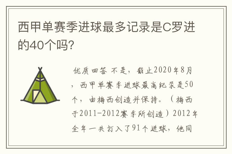 西甲单赛季进球最多记录是C罗进的40个吗?
