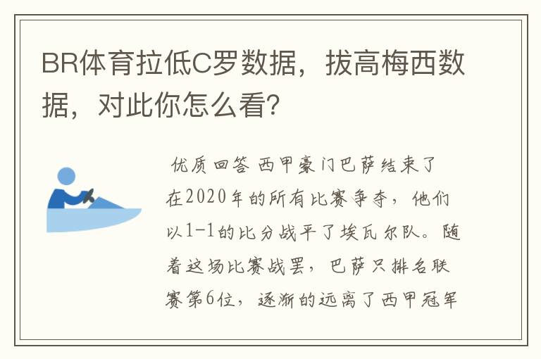 BR体育拉低C罗数据,拔高梅西数据,对此你怎么看?