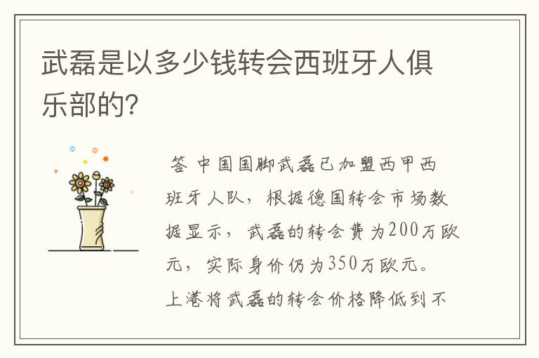 武磊是以多少钱转会西班牙人俱乐部的?
