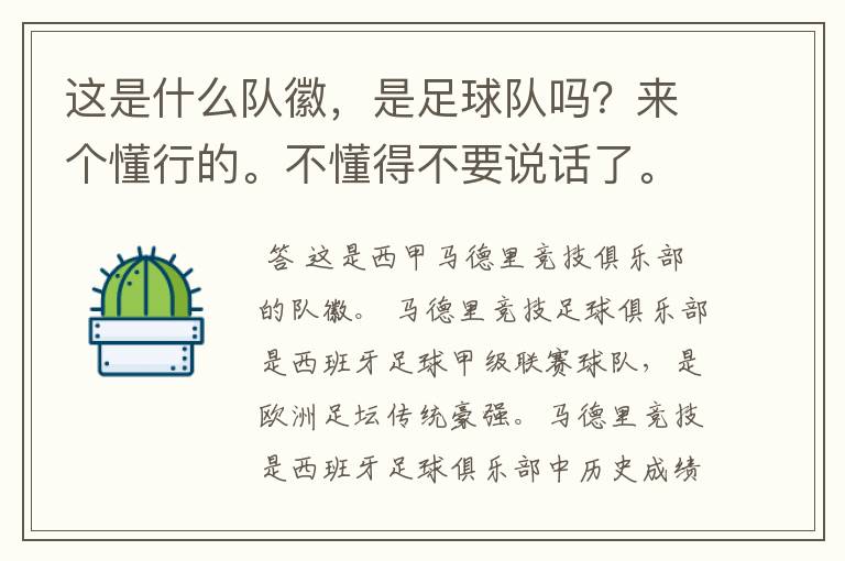 这是什么队徽,是足球队吗?来个懂行的。不懂得不要说话了。