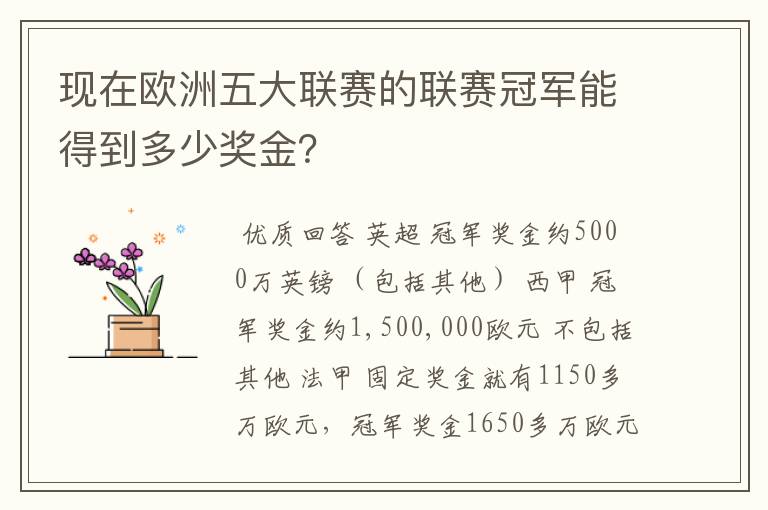 现在欧洲五大联赛的联赛冠军能得到多少奖金?