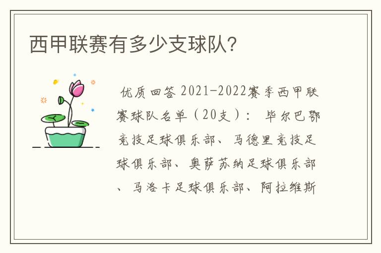 西甲联赛有多少支球队?