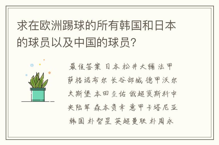 求在欧洲踢球的所有韩国和日本的球员以及中国的球员?