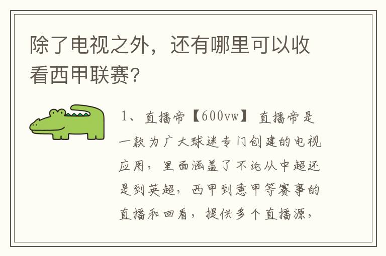 除了电视之外,还有哪里可以收看西甲联赛?